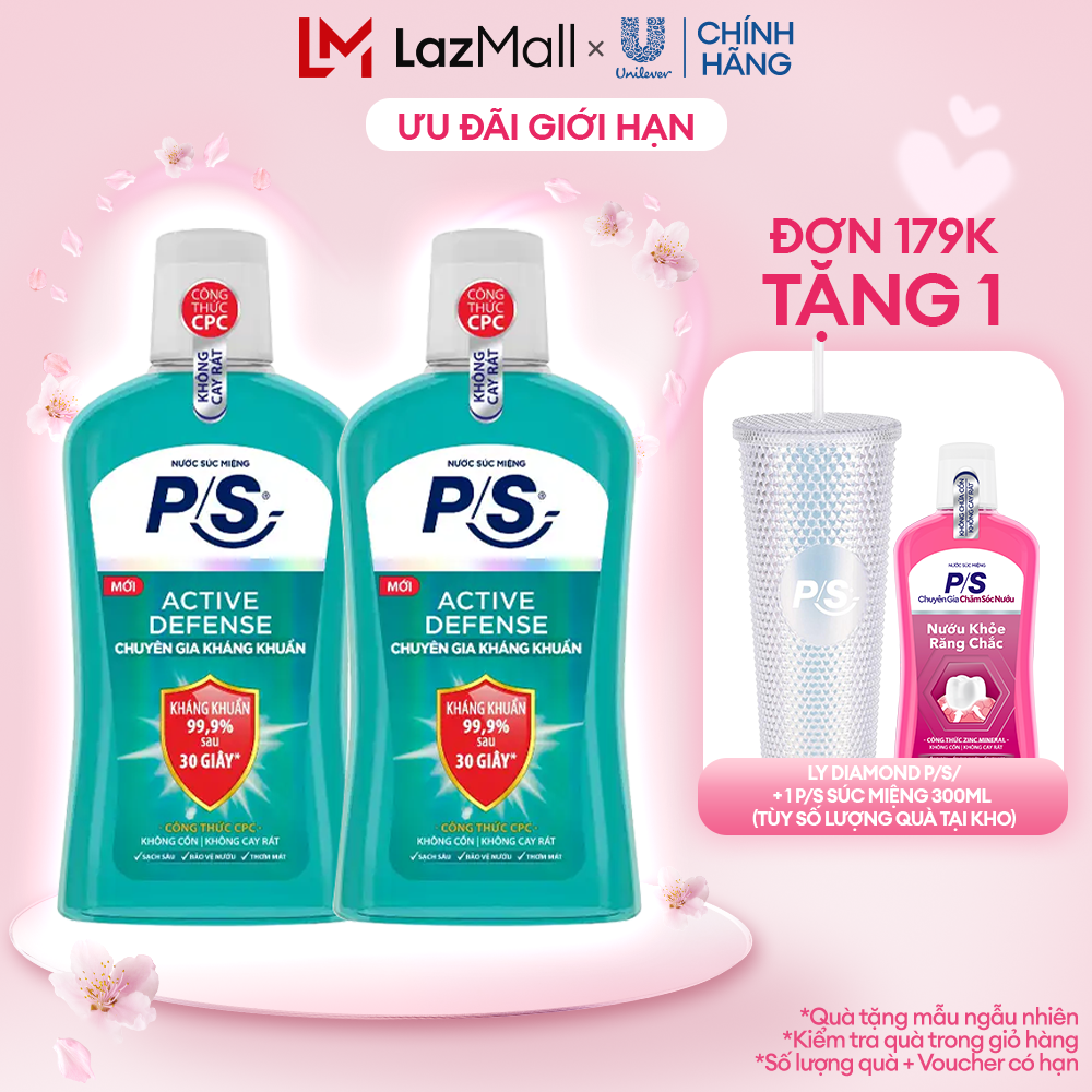 Bộ 2 Nước súc miệng P/S Chuyên gia kháng khuẩn 500ml giúp kháng khuẩn 99.9% chỉ sau 30 giây
