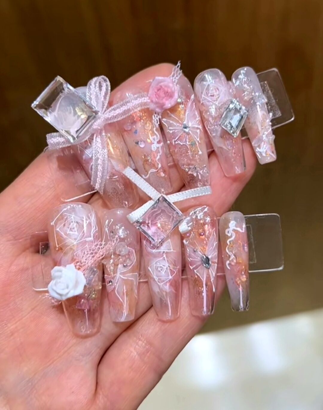 Nailbox móng thiết kế, màu thạch gắn đá pha lê - 541