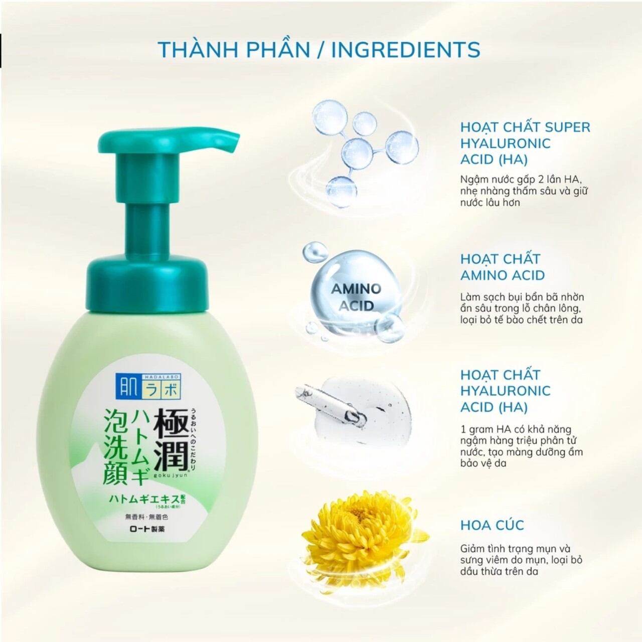 Sữa rửa mặt Hada labo dạng chai tạo bọt 160 ml Nhật bản