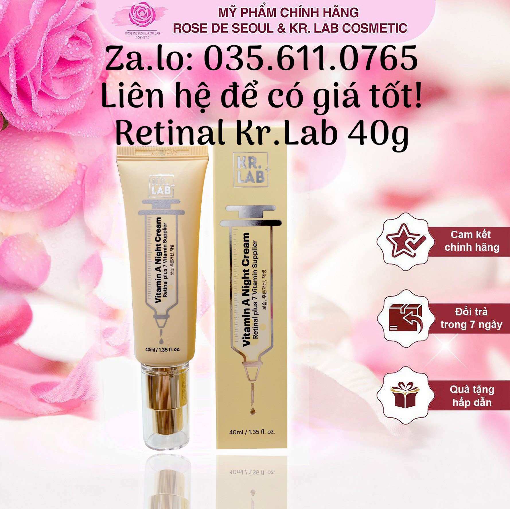 Kem đêm retinal 1.0 cream kr. lab dưỡng sáng mờ thâm nám