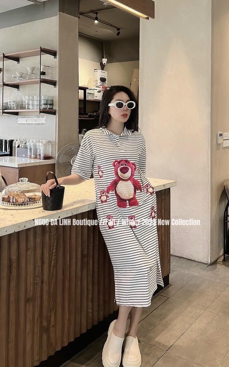 Đầm xuông sọc gấu dâu BG
