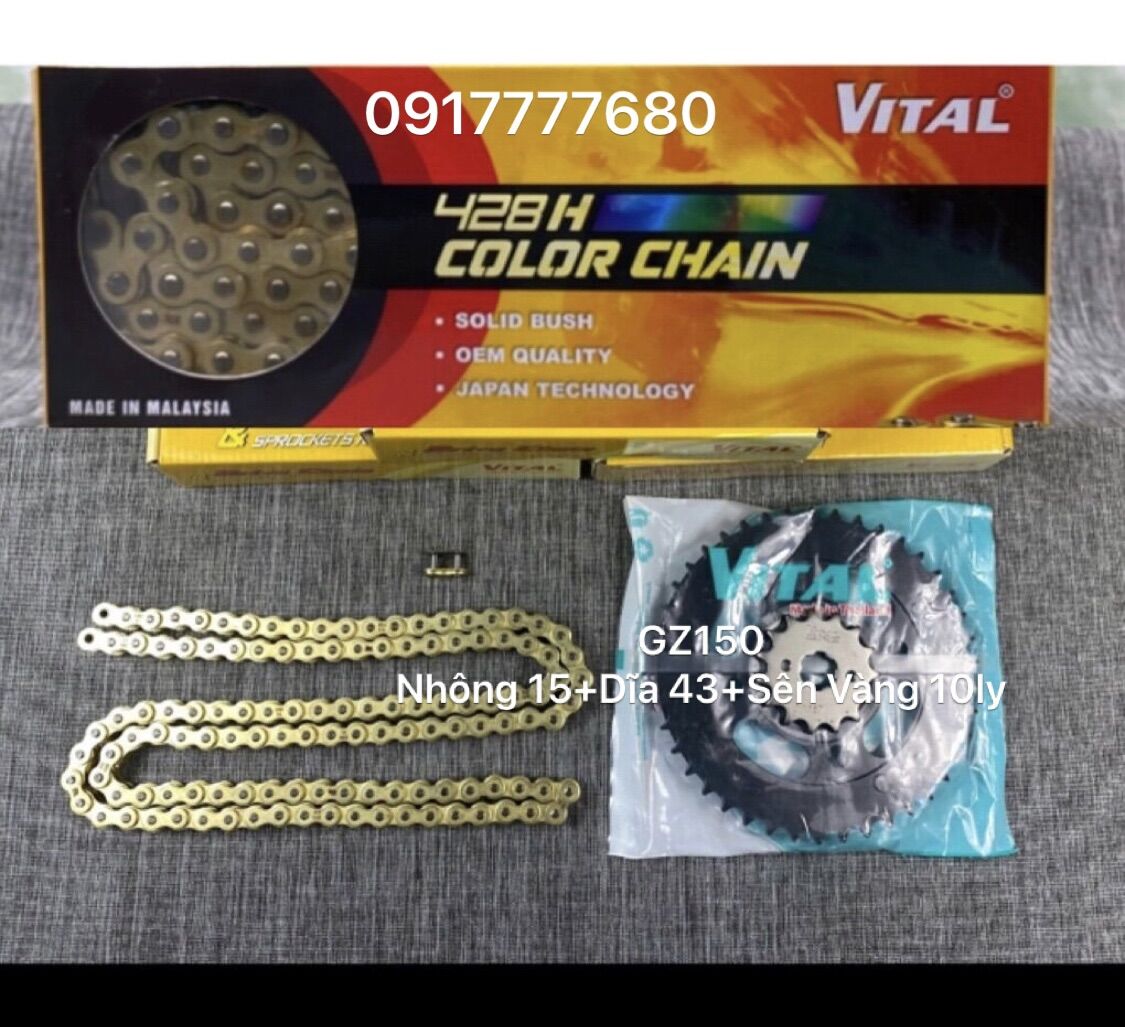 Sên vàng nhông dĩa Gz150A size zin 15-43-sên vàng chính hãng vital