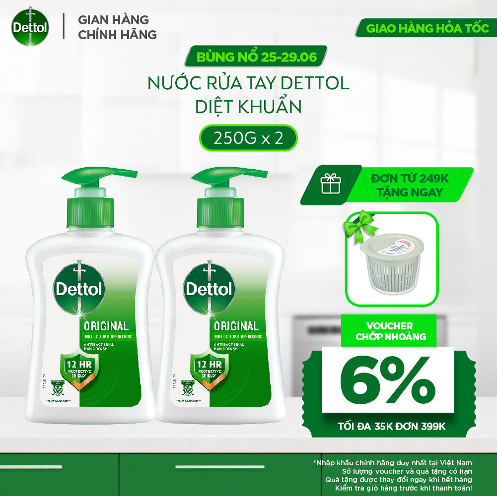 Combo 2 nước rửa tay Dettol kháng khuẩn hương tinh dầu thông - chai 250g