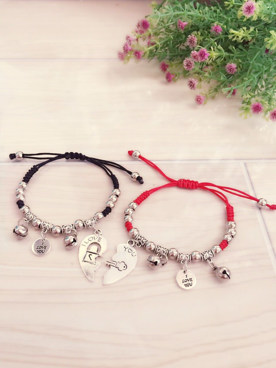 Vòng tay cặp dây gút trái tim ghép I love you dành cho các cặp tình nhân