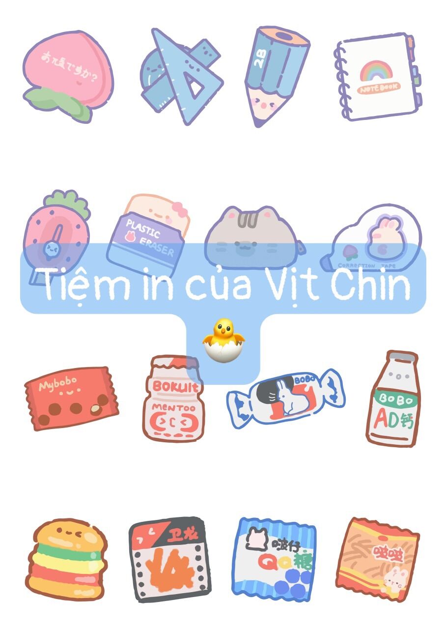 Set 50 sticker chống nước đồ ăn mlem mlem