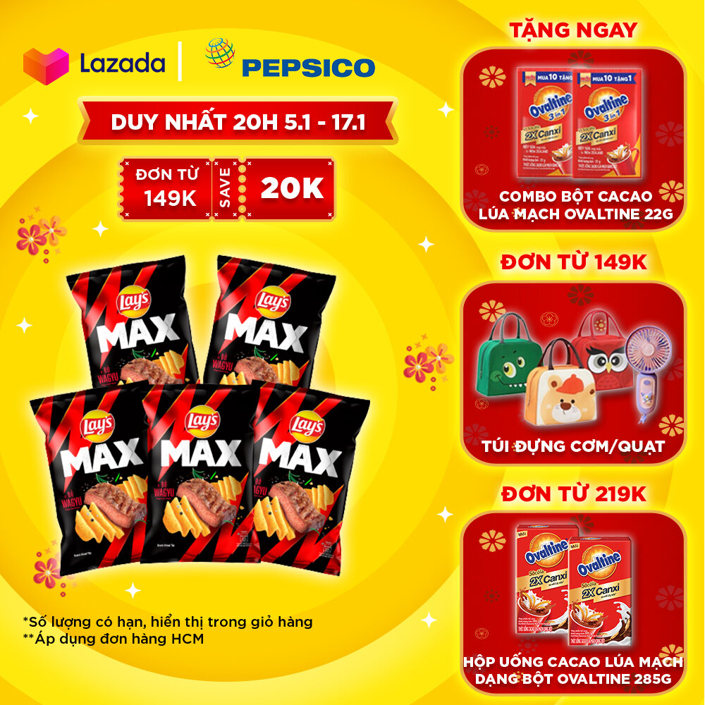 [Deal Tết 2025 tặng Ovaltine] Combo 5 Lays MAX vị Bò Wagyu 125G