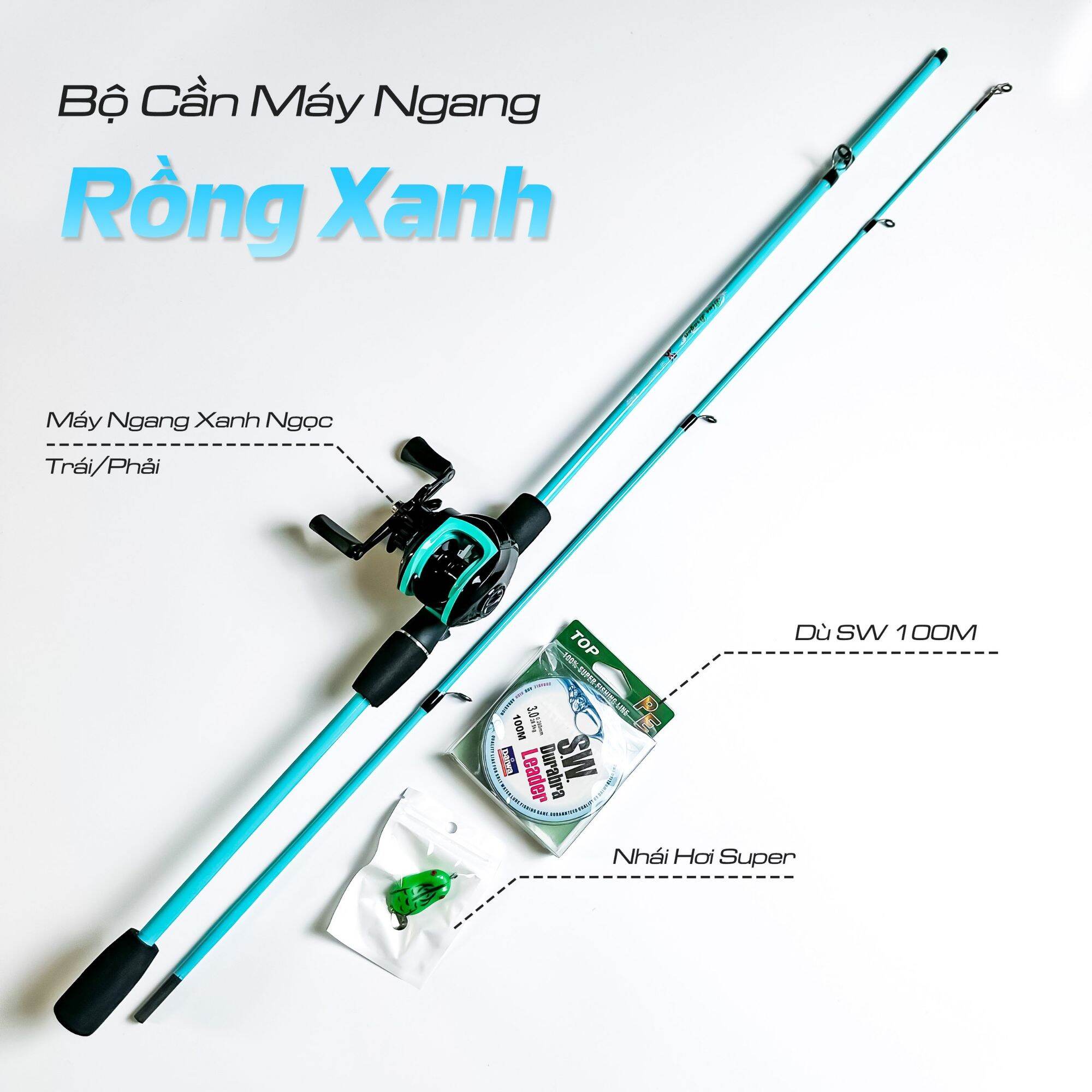Bộ cần câu lure máy ngang Rồng Xanh tặng kèm dây câu lure và mồi