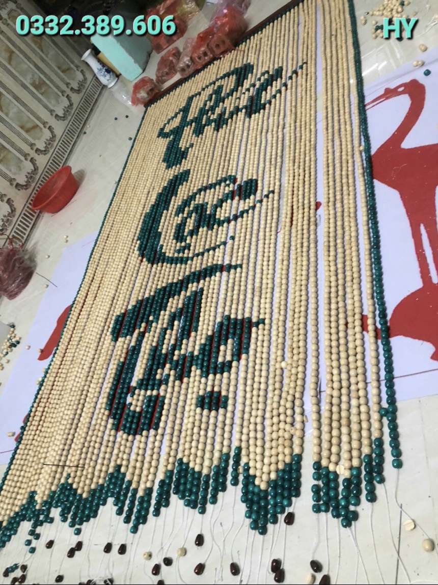 Rèm hạt gỗ bồ đề, rèm treo phòng thờ: mẫu Phúc + Sen