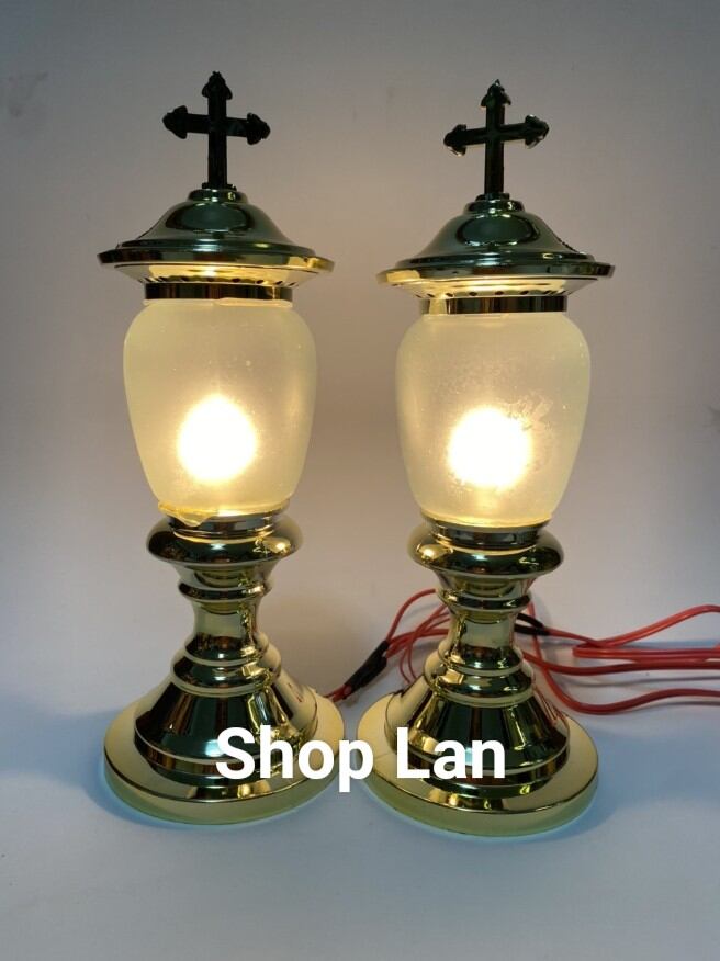 Cặp đèn thờ Công Giáo Thánh Giá - Đèn điện bàn thờ Chúa.
