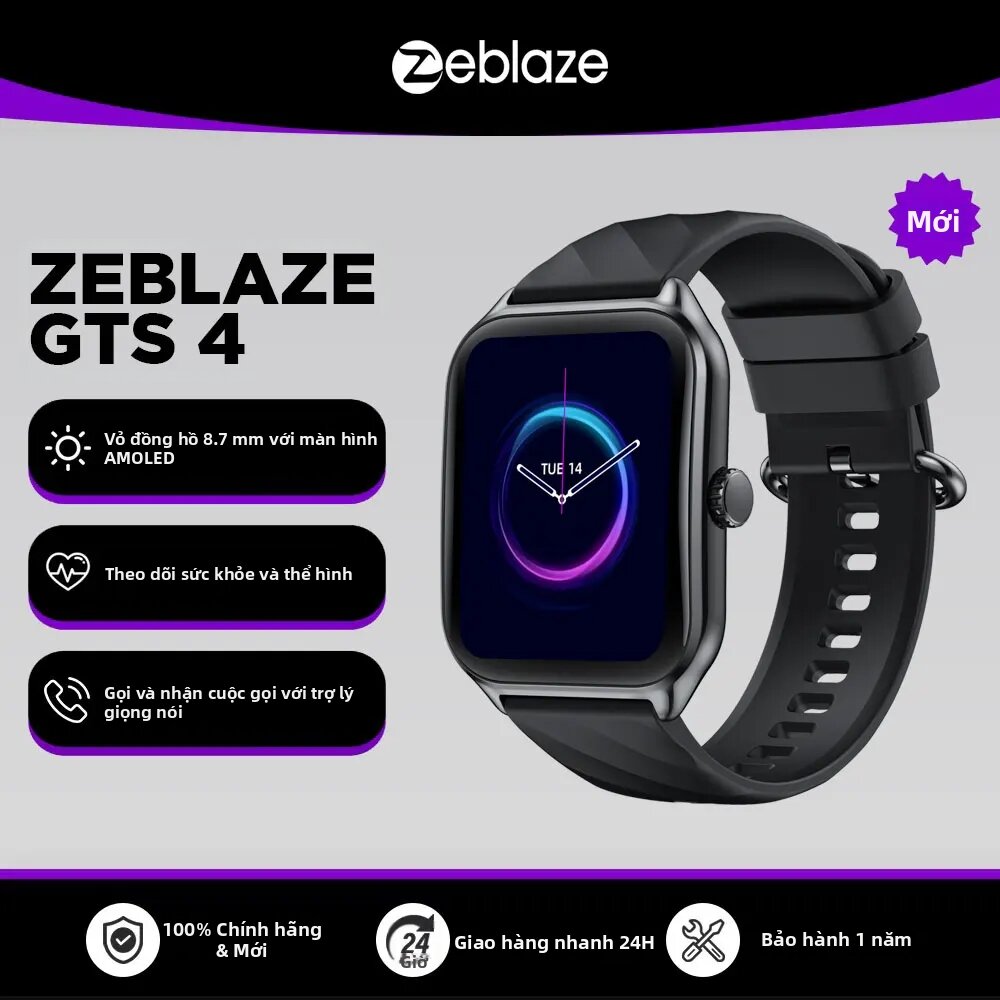 Đồng Hồ Thông Minh Zeblaze GTS 4 Màn Hình AMOLED HD 1.94 Inch, Hỗ Trợ Gọi Thoại, Hơn 100 Chế Độ Thể Thao, Theo Dõi Nhịp Tim & SpO2, Chống Nước, Dành Cho Người Lớn