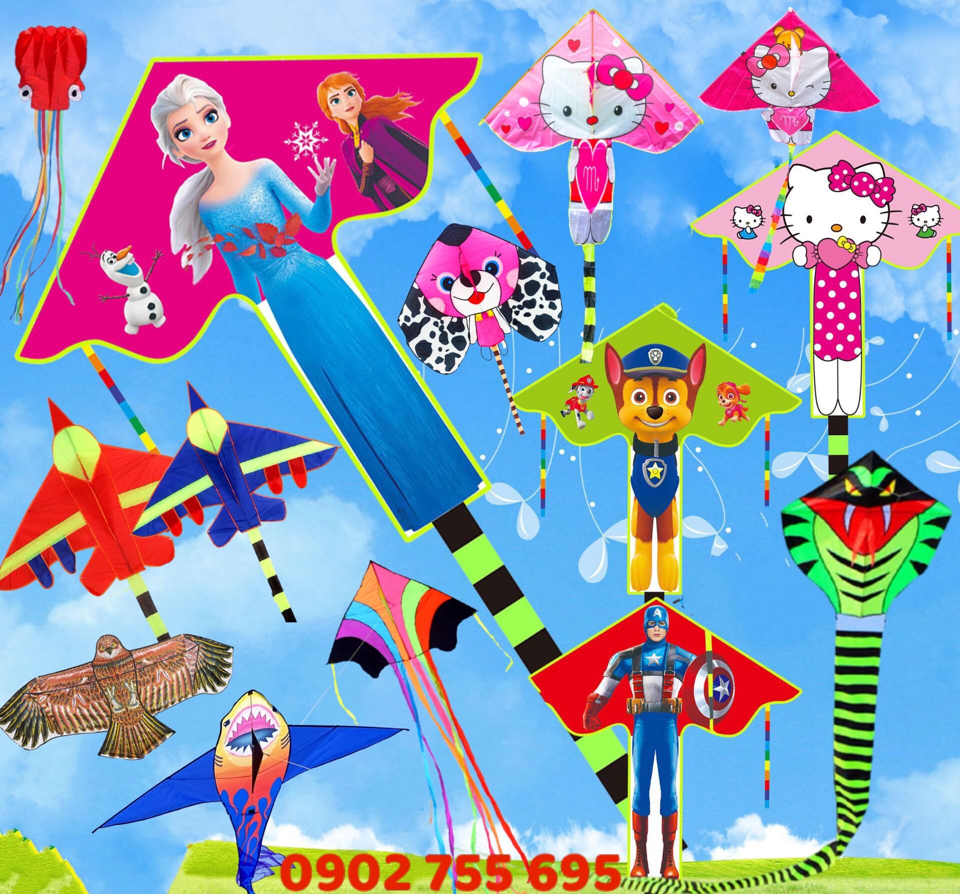 {2024 HOT} [MUA 1 TẶNG 1] Diều elsa, diều hello kitty, diều hoạt hình, diều rắn, diều bướm, diều thả + TẶNG tay cầm thả diều dài 150 mét dây (diều đẹp, diều giá rẻ) diều các loại giá rẻ