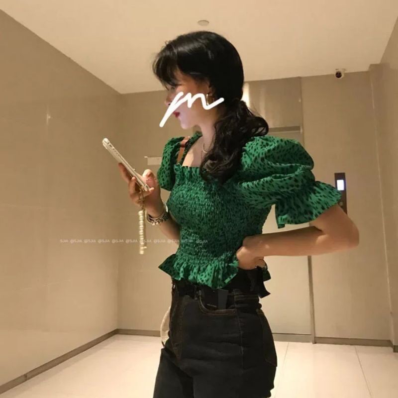 Áo họa tiết da báo màu xanh