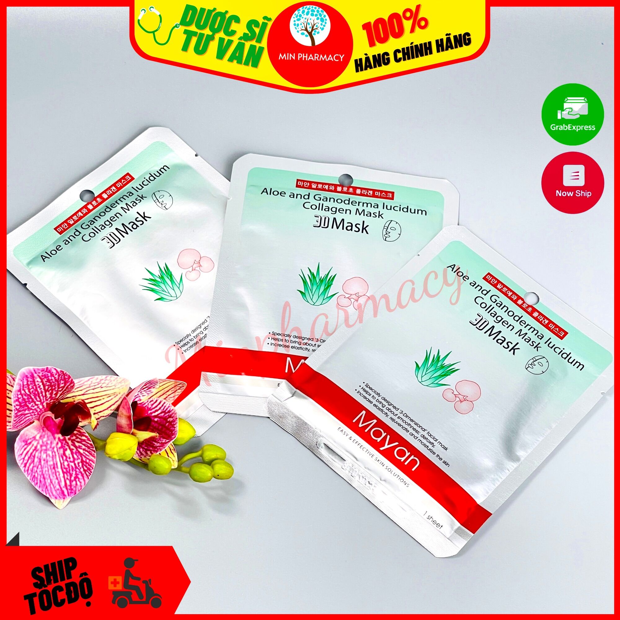Mặt nạ 3d mayan hàn quốc tinh chất collagen linh chi & lô hội aloe and ganoderma lucidum collagen mask - minpharmacy