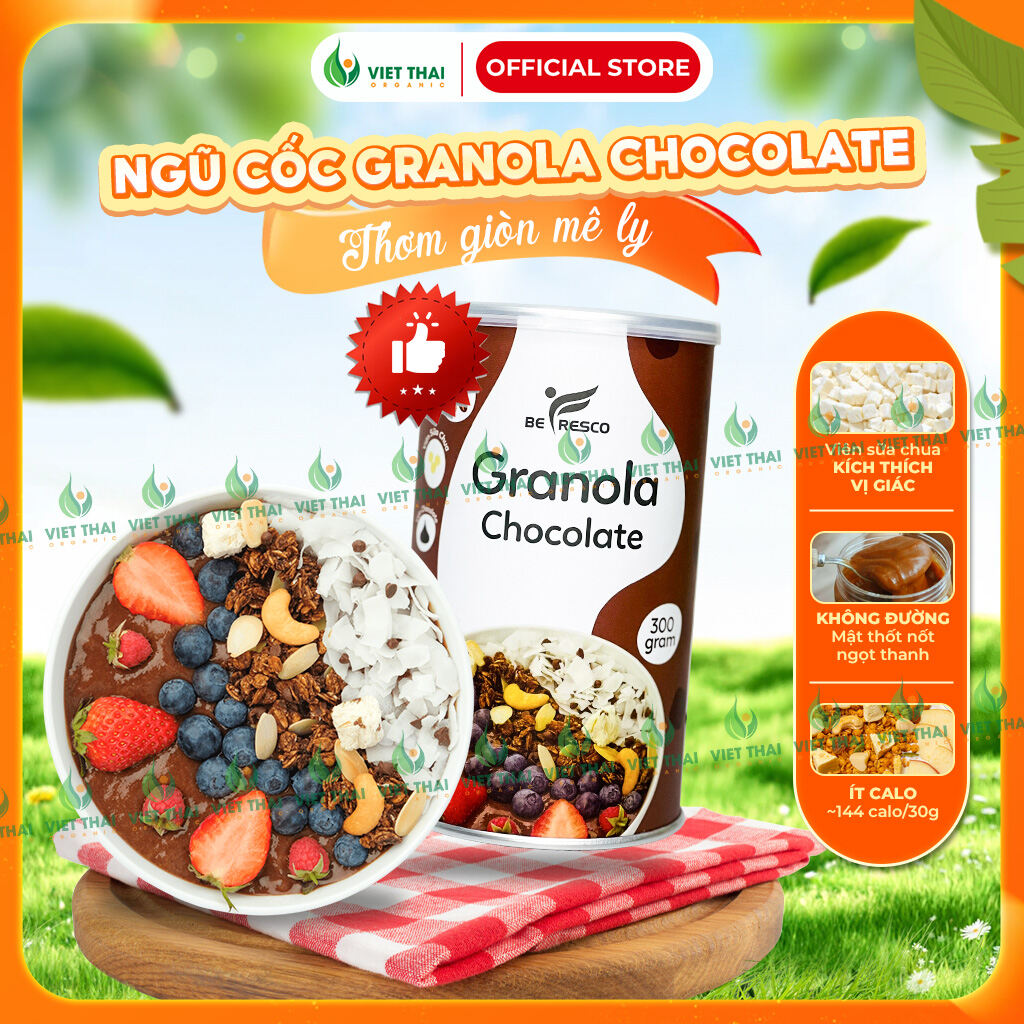 Ngũ Cốc Granola Chocola Ăn Sáng Giảm Cân Mix Sữa Chua Trái Cây Hoa Quả (300G) - Việt Thái Organic