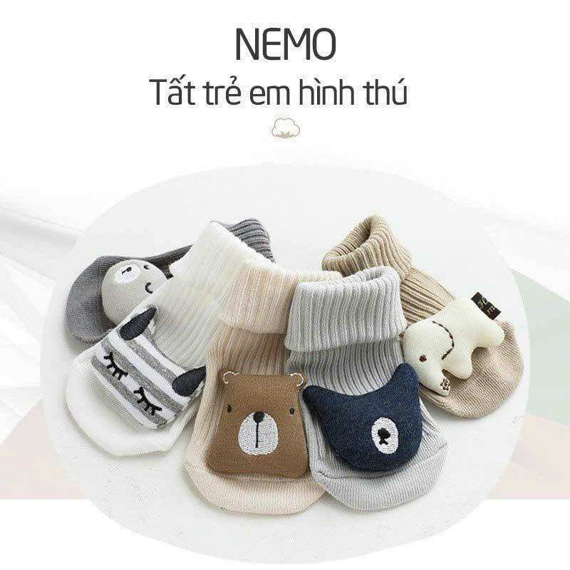Tất vớ len cổ cao chống trơn trượt hình thú 3D cho bé từ 0-3 tuổi