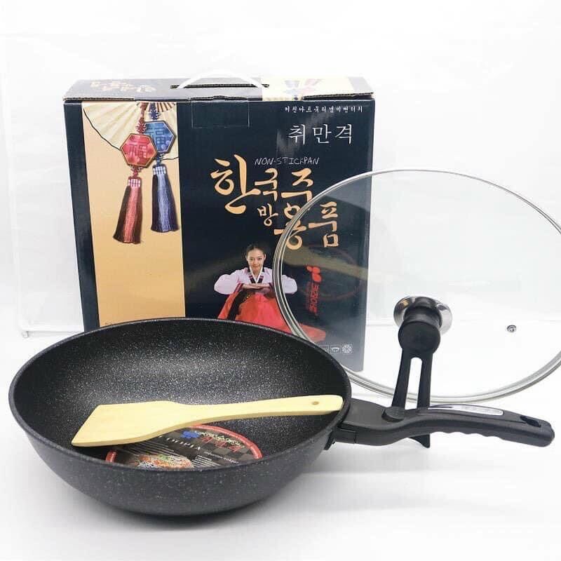 Chảo chống dính siêu bền đá sâu Coopia Hàn Quốc Có Nắp : size 32cm