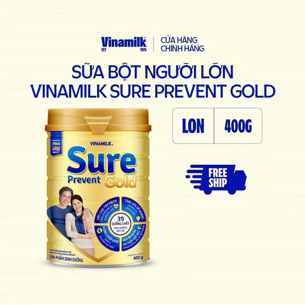 Hộp Sữa bột cho người lớn tuổi Vinamilk Sure Prevent Gold Hộp thiếc 400g - Sữa bổ sung dinh dưỡng và tăng cường sức khỏe