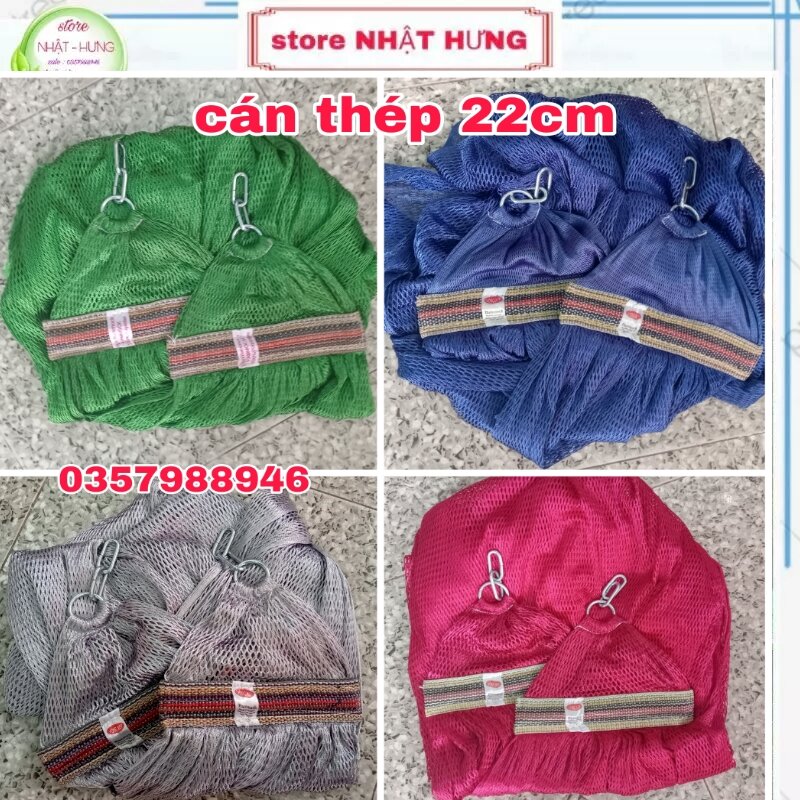 Võng lưới 2 lớp đầu cán thép ngắn, võng 2 lớp chất vải dày mềm cao cấp - võng cho khung lớn