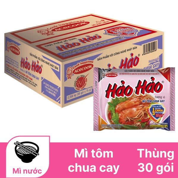 combo 2 thùng hảo hảo tôm chua cay(mỗi thùng 30goi )đậm đà thơm ngon từ nước súp thịt tôm và rau củ quả cho ra sợi mì day ngon đọc đáo