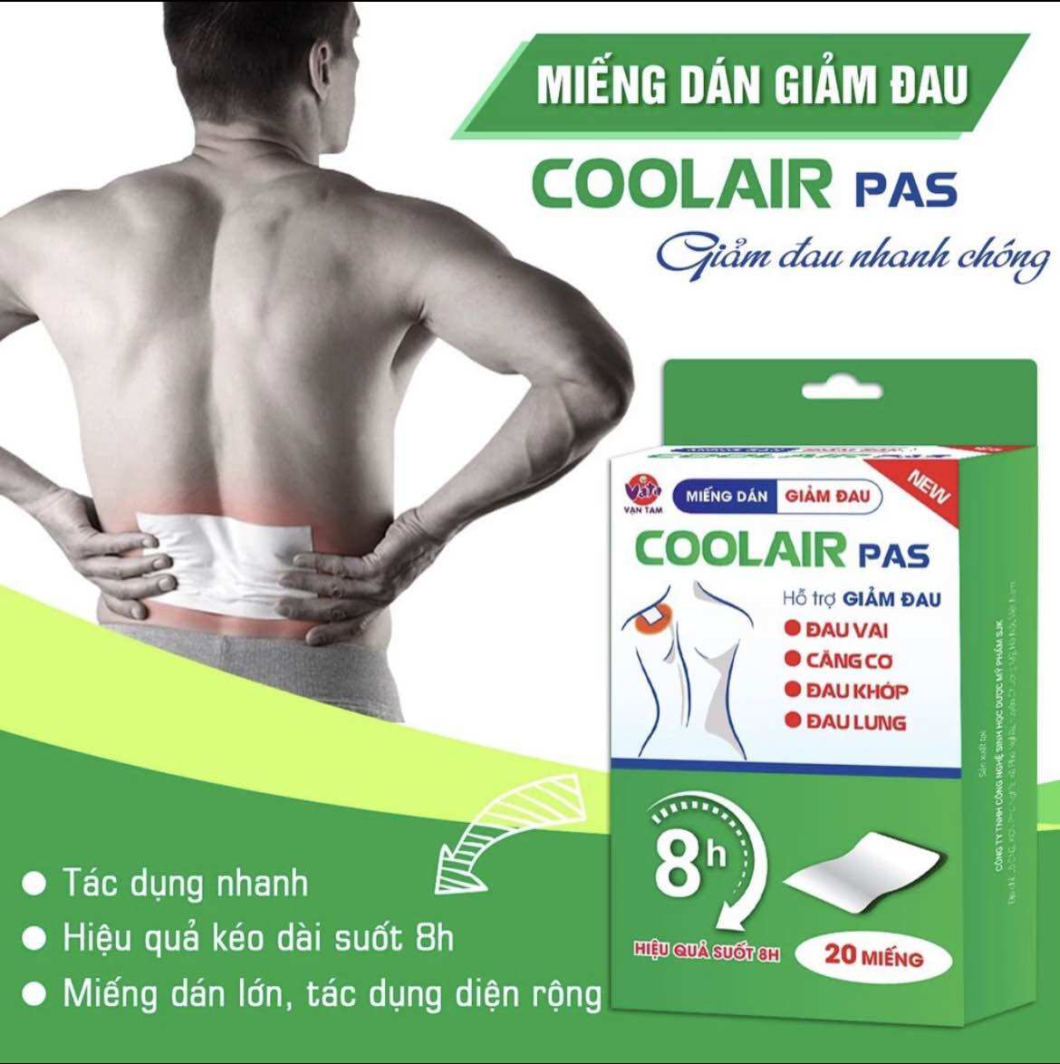 Miếng dán giảm đau coolair pas , đau lưng , đau vai , đau khớp , căng cơ.