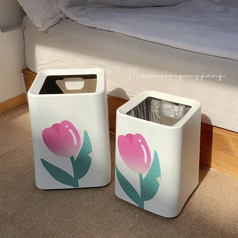 Thùng Rác Hoa Tulip Phong Cách Instagram Thùng Rác Cỡ Lớn Ký Túc Xá Phòng Khách Phòng Ngủ Sáng Tạo Gia Dụng Thùng Giấy Nhỏ Hai Tầng