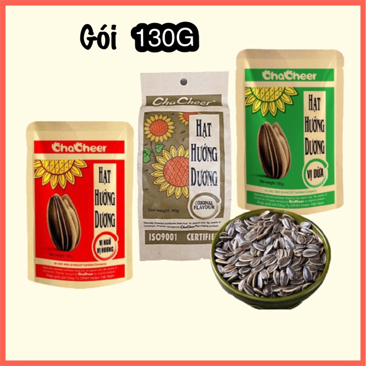 ( Date mới ) Gói 130g Hạt Hướng Dương Chacheer Vị Mộc, dừa , ngũ vị hương