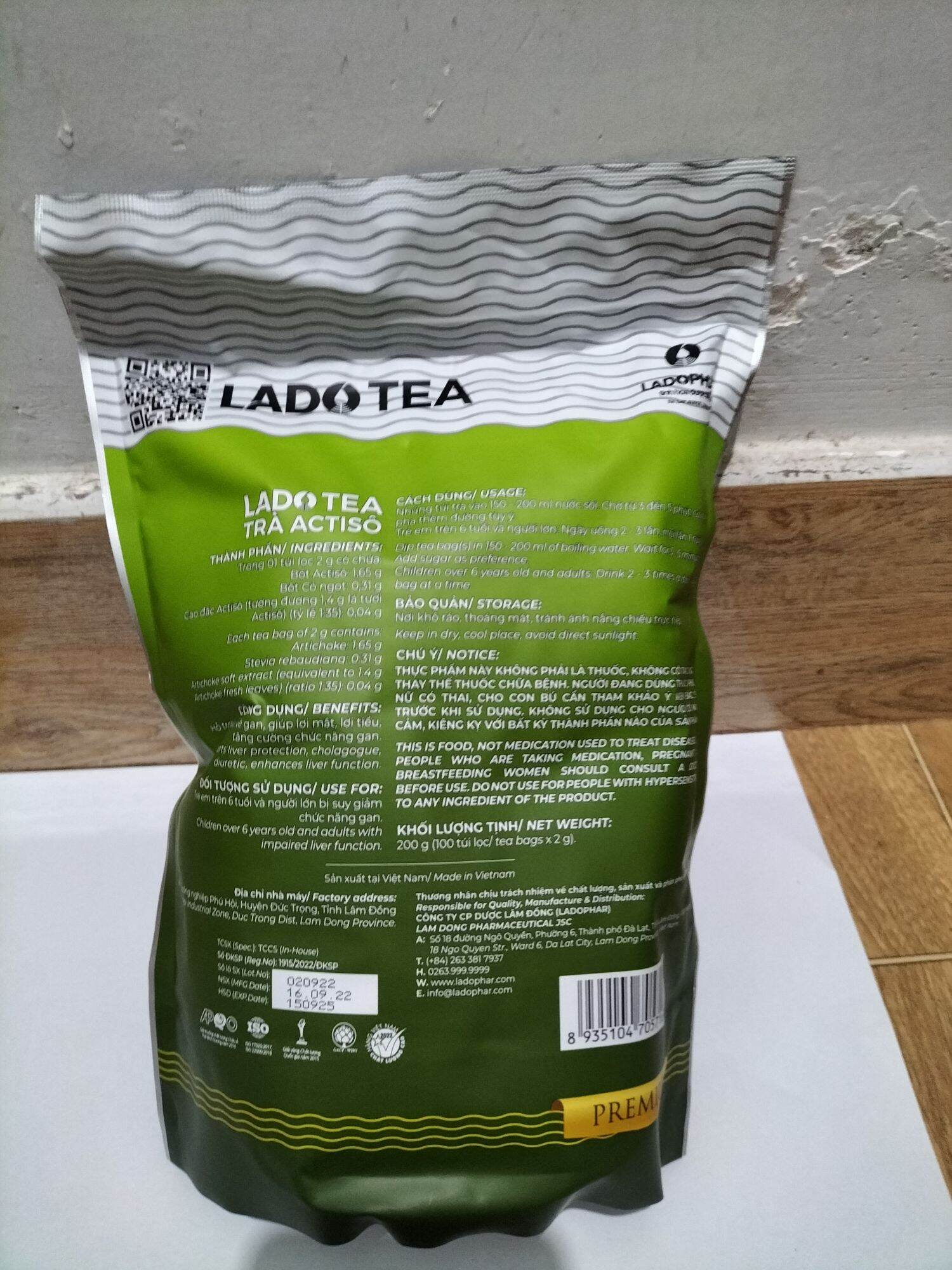 (Freeship 15k- 50 k)Trà atisô ladophar ( 1túi 100 túi lọc)