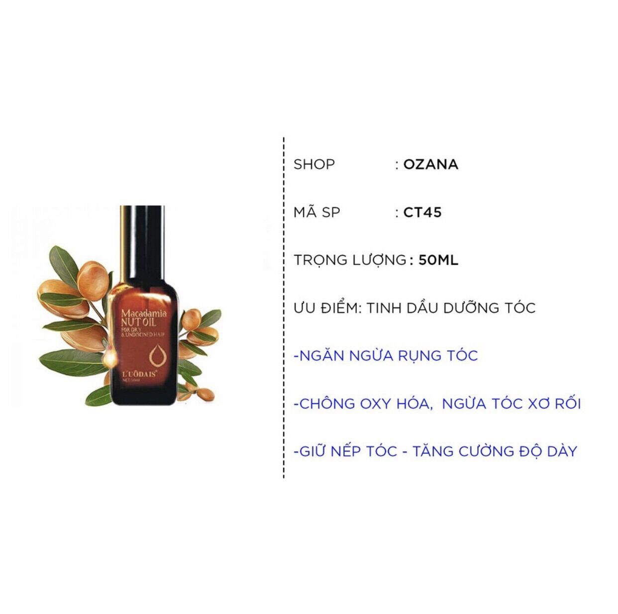 Tinh dầu dưỡng tóc macadamia 50ml L'uadais