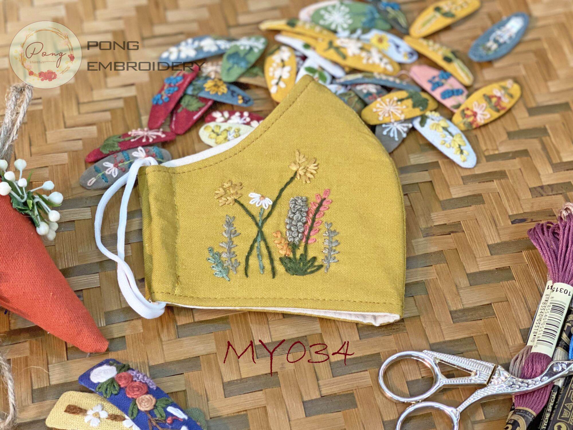Khẩu Trang Vải Thêu Tay Thủ Công Kháng Khuẩn 3 Lớp Linen - Pong Embroidery
