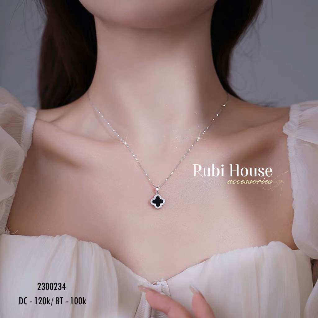 set bông tai và dây chuyền cỏ 4 lá màu bạc