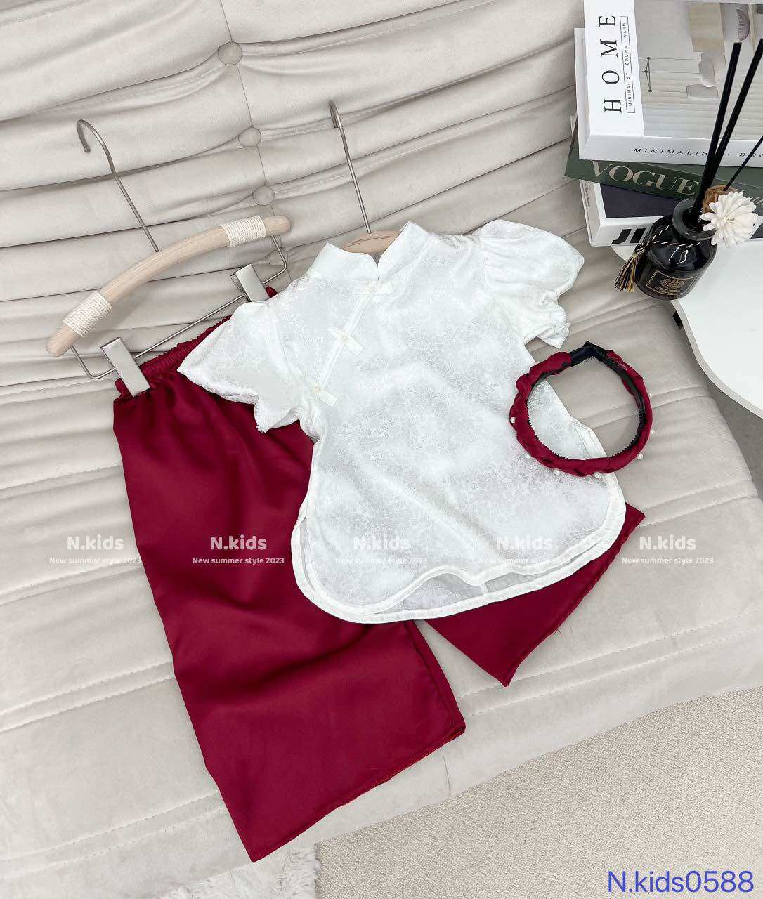 Set áo bà ba kèm bờm cho bé gái