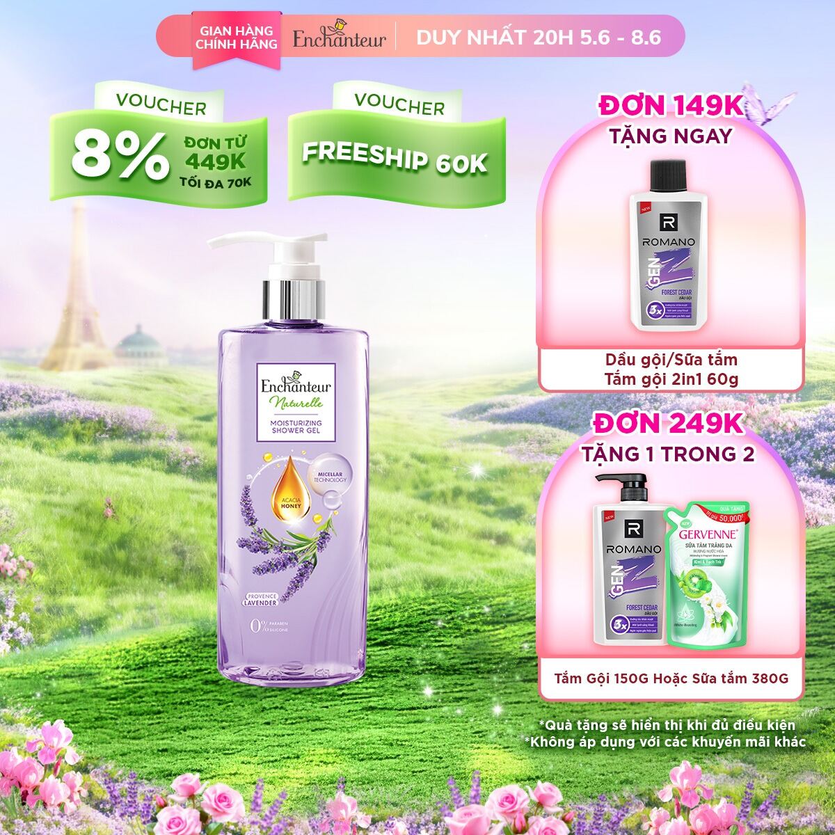 Sữa tắm Naturelle Lavender 510g + Tặng Túi sữa tắm 200g (mùi ngẫu nhiên)