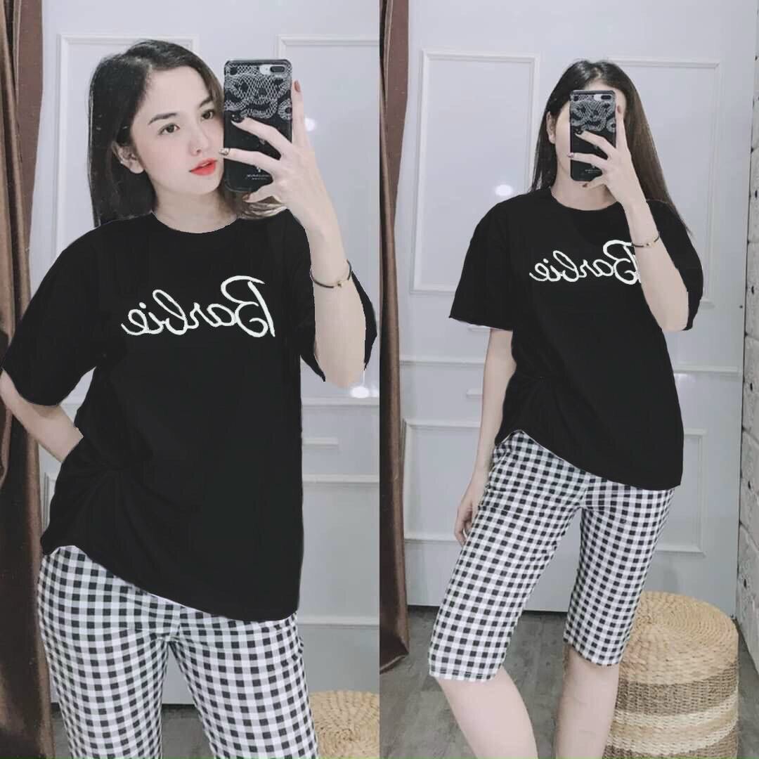 Bộ đồ thun lửng, bộ đồ nữ mặc nhà, bộ thun thêu chất vải cotton dễ thương