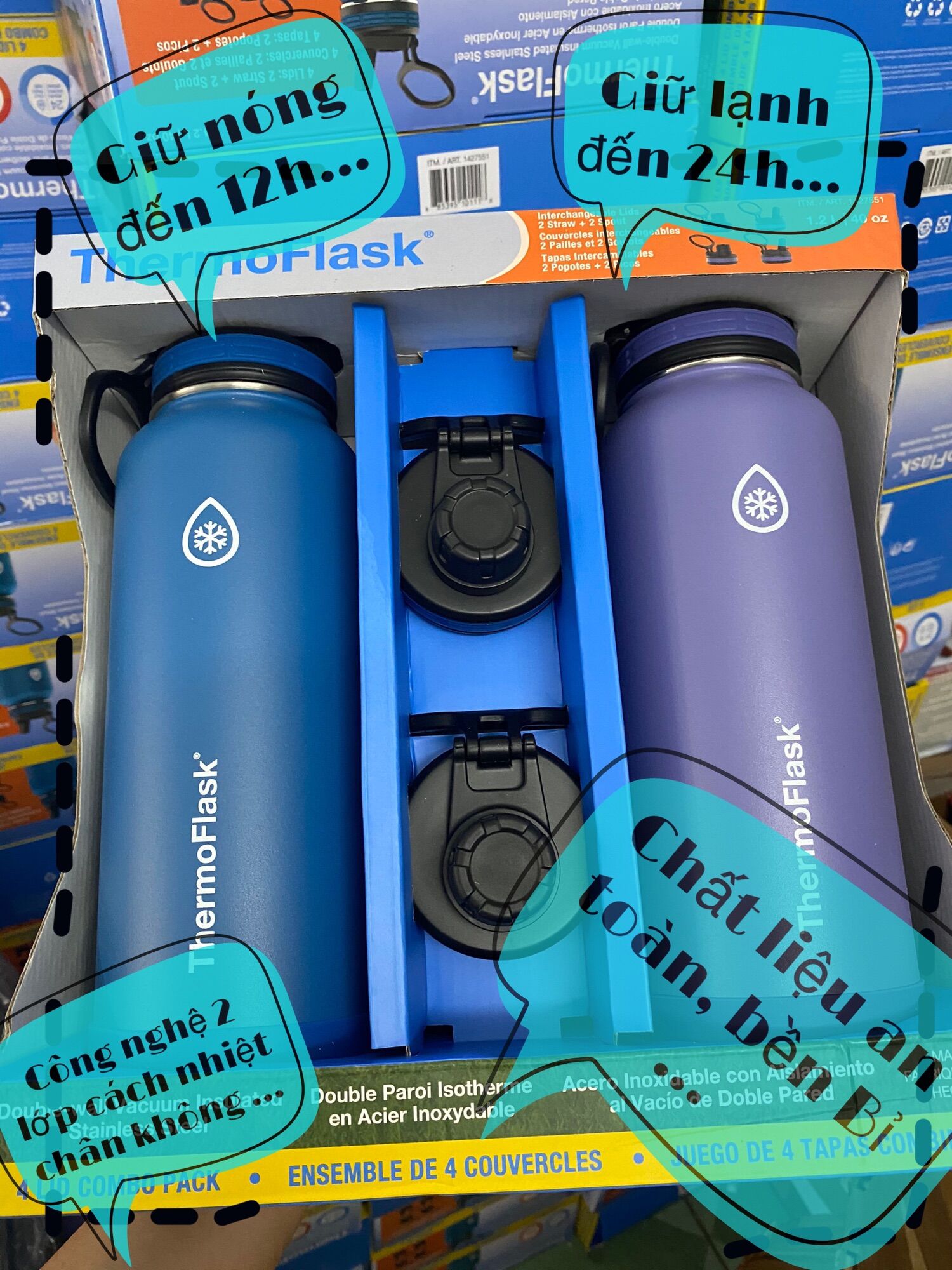 Set 2 bình giữ nhiệt thermosflask 1.2l chuẩn mỹ