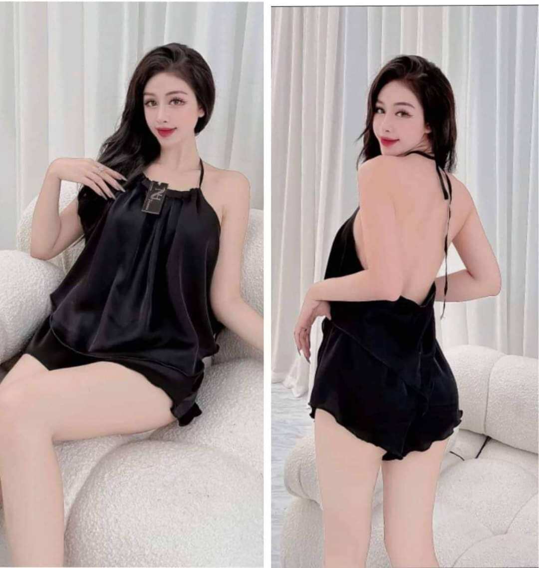 Set bộ lụa yếm dập ly bộ ngủ mặc nhà sexy gợi cảm