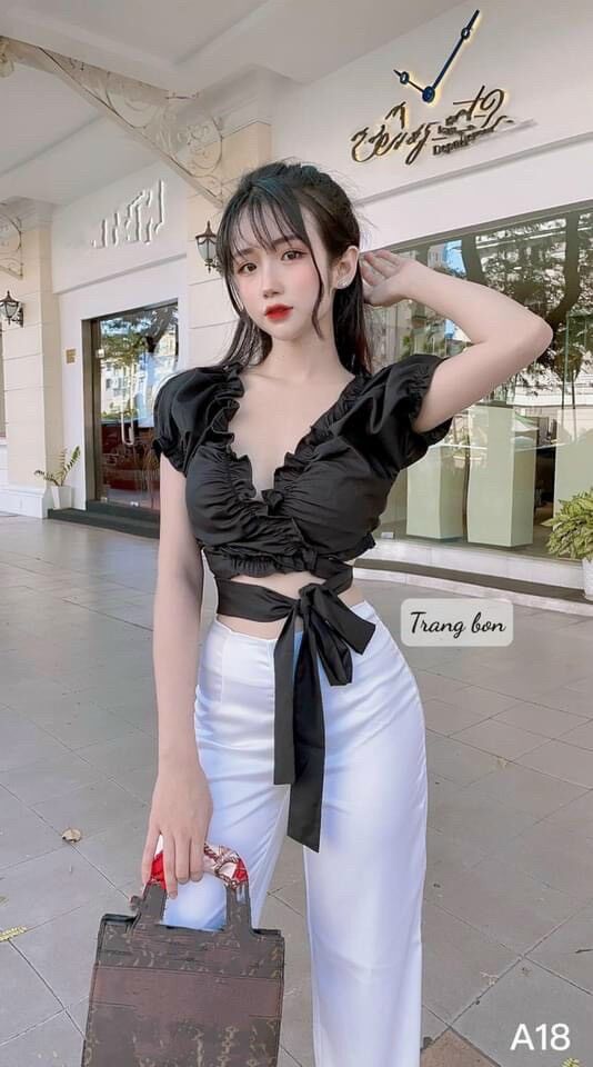 50-90kg Bigsize ÁO CROPTOP CỘT NƠ EO