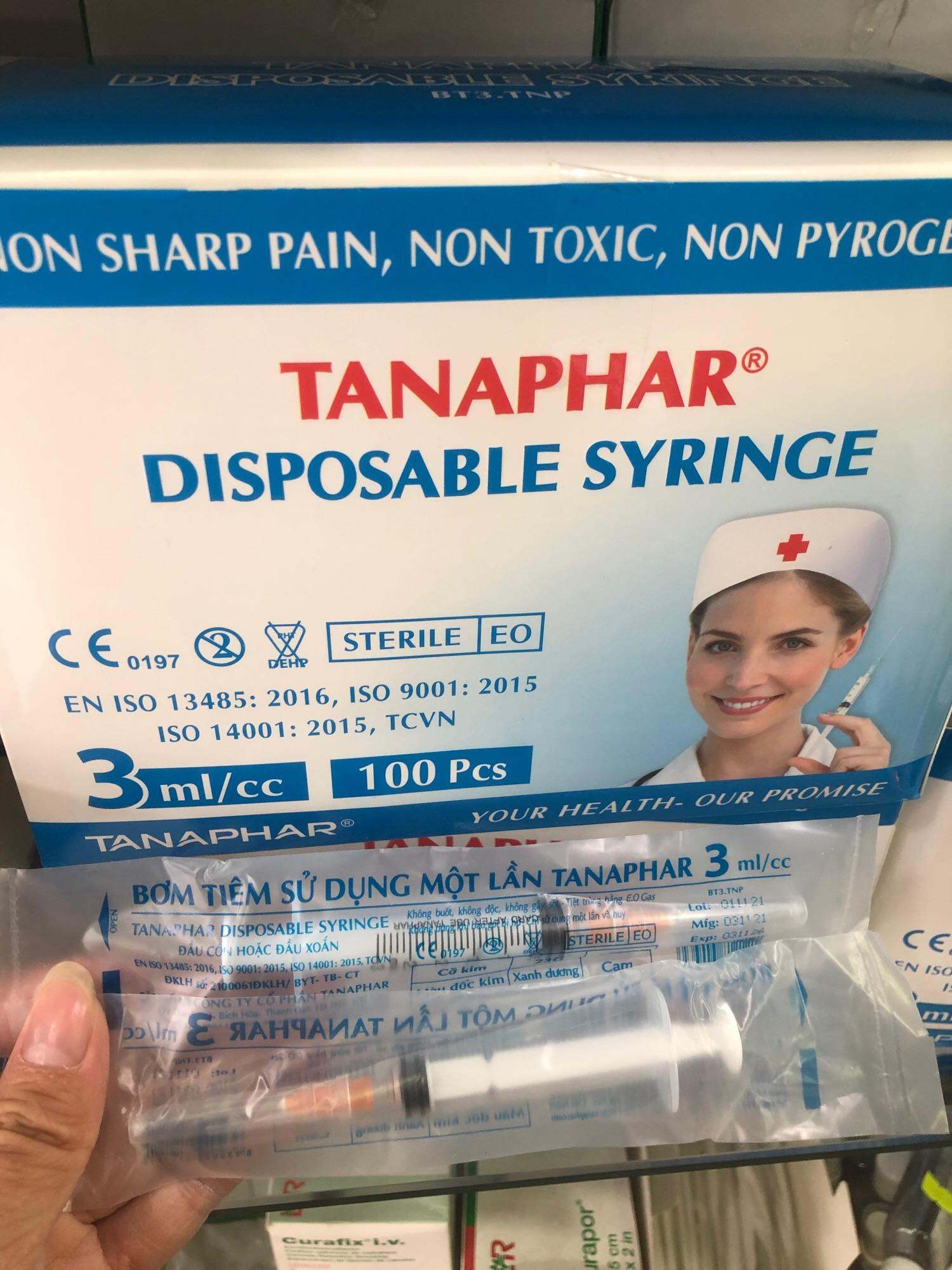 Bơm kim tiêm 3cc 3ml Tanaphar Bơm tiêm /Ống tiêm (Xy lanh) dùng 1 lần Tanaphar 3ml (3cc), xi lanh bơm tiêm 3cc/ml TANAPHAR