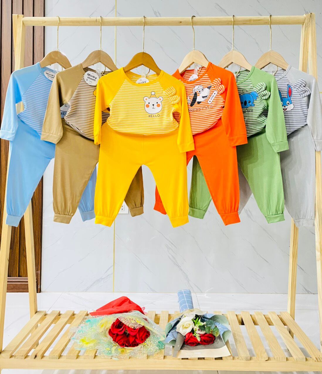 (Xả kho) bộ thun lạnh dài tay cho bé, bộ minky mom cho bé trai bé gái dễ thương