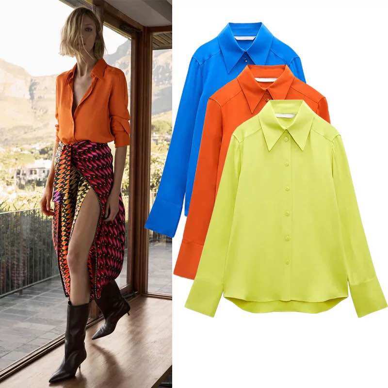Made in morocco - áo sơ zara mi vải lụa satin kiểu cổ điển