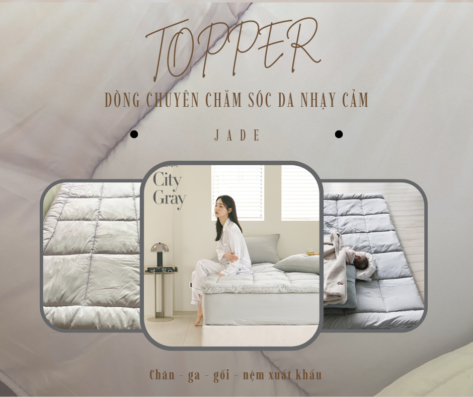 Nệm topper Hàn Quốc chống dị ứng, êm thoáng – chăm sóc da, màu xám nhạt (kt 1 người nằm), 1m1x2m