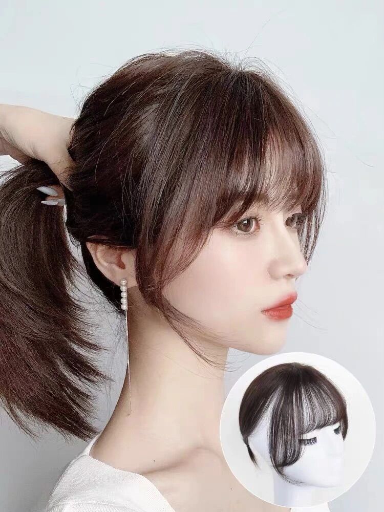 Tóc mái thưa tóc thật 3D phủ đỉnh ,che hói,che bạc có da đầu cho nữ Tóc giả