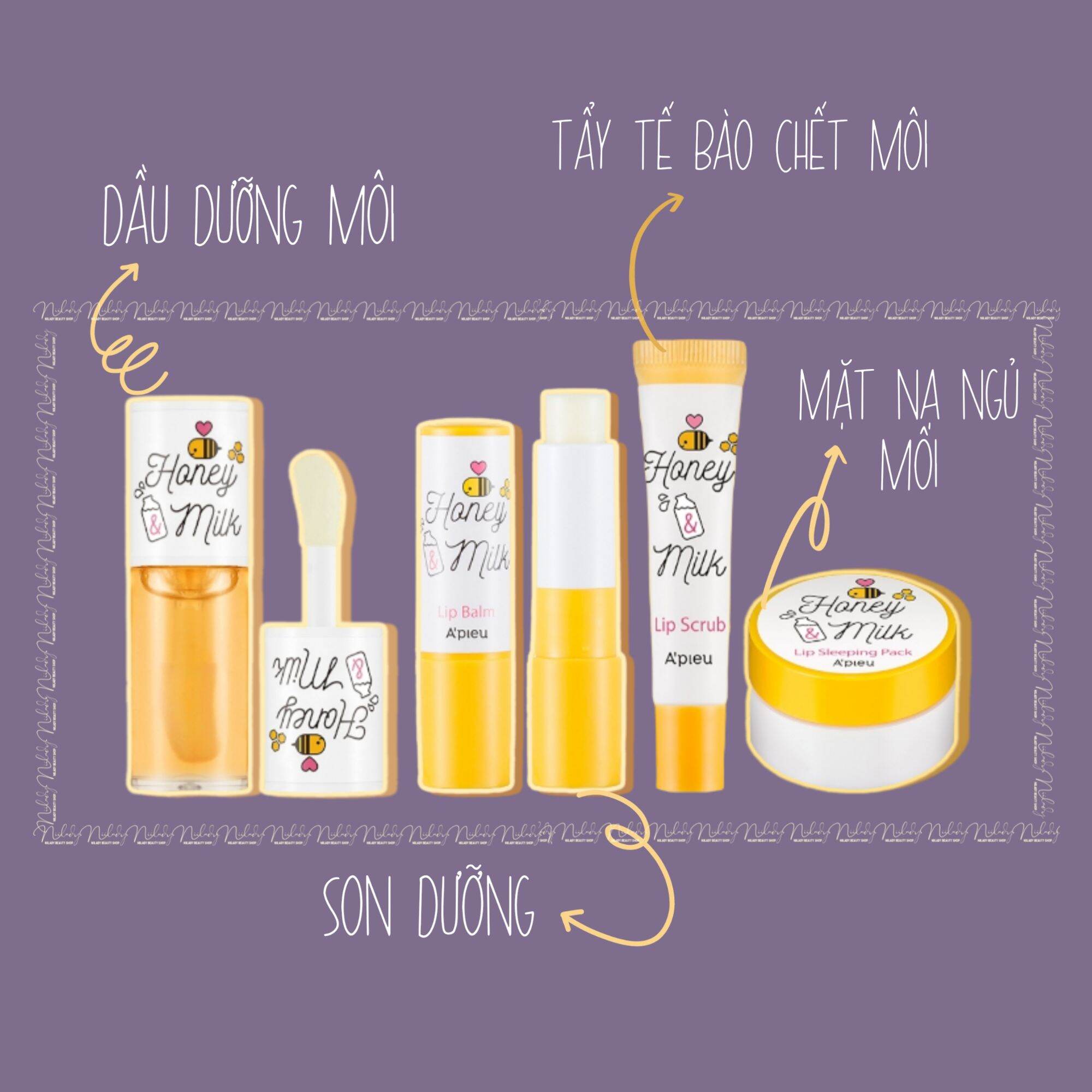 Dưỡng môi A Pieu Honey & Milk, dầu dưỡng môi A pieu Honey & Milk Lip Oil