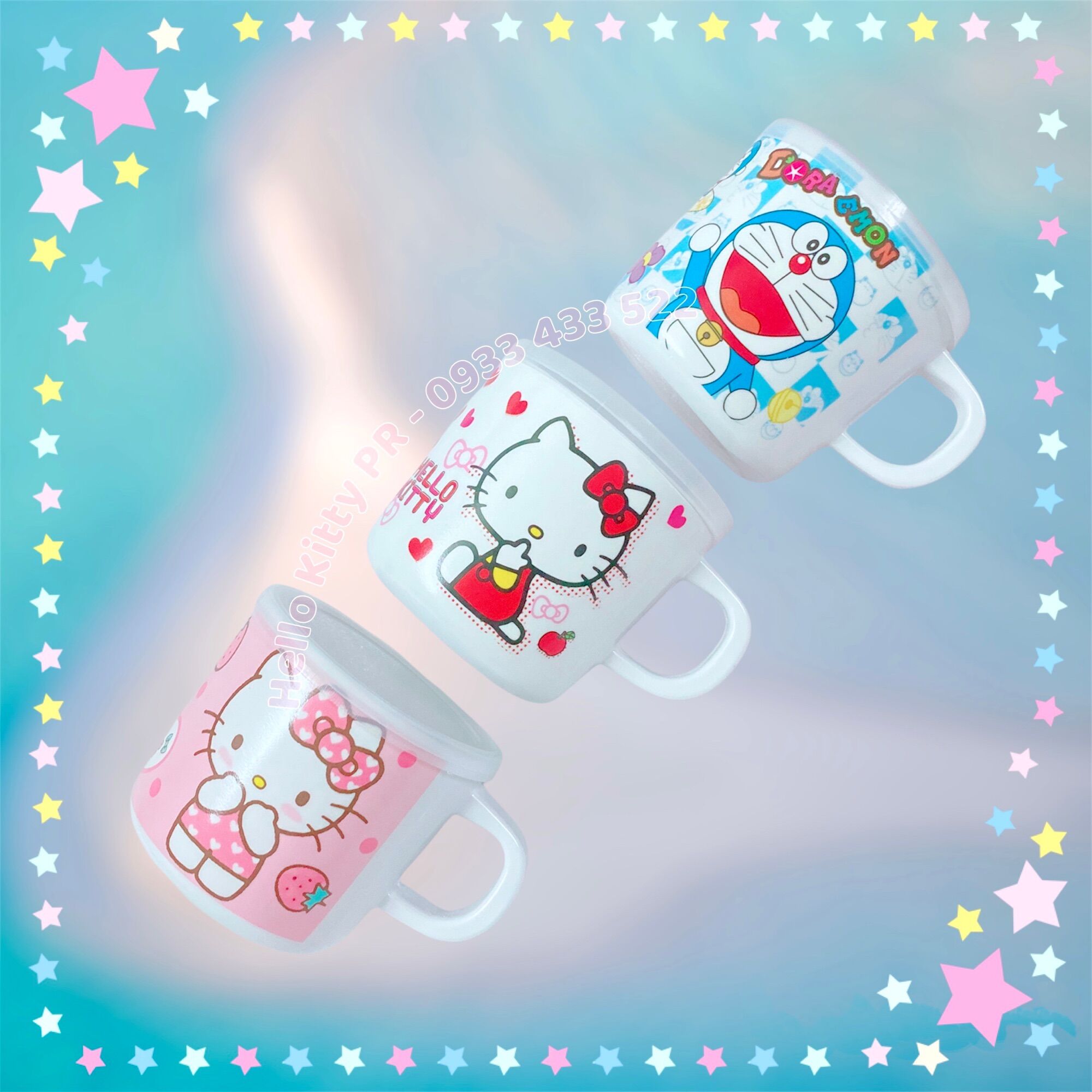 Ca cốc có nắp dung tích 240ml Hello Kitty Doremon Doraemon