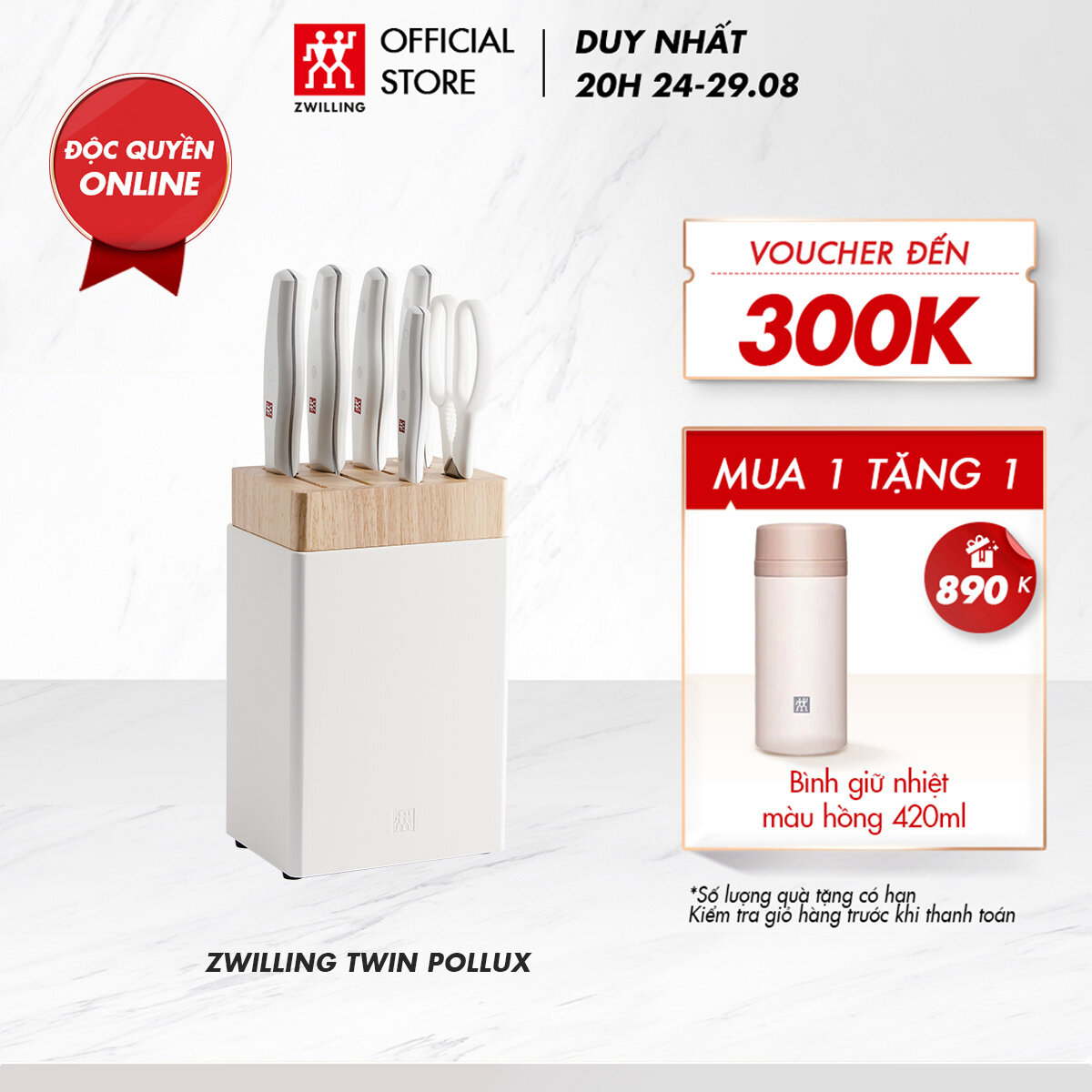 Bộ dao kéo hộp gỗ 7 món ZWILLING Twin Pollux màu trắng - bằng thép không gỉ nguyên khối cao cấp