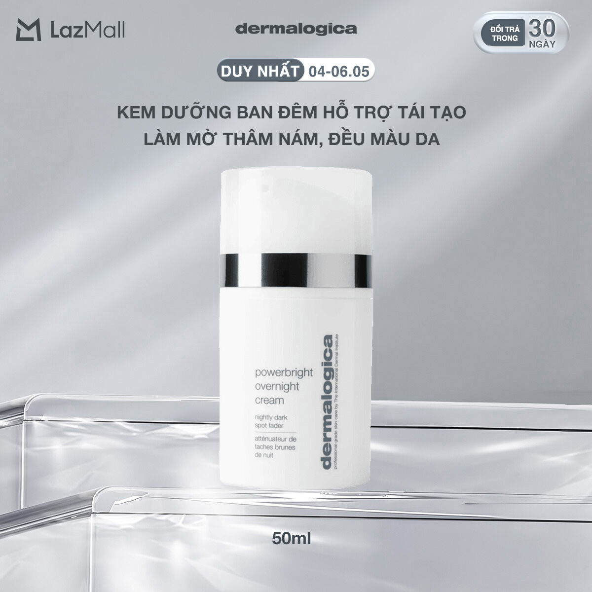 Mới! Kem dưỡng ban đêm dermalogica powerbright overnight cream hỗ trợ tái tạo làm mờ thâm nám, đều màu da 50ml