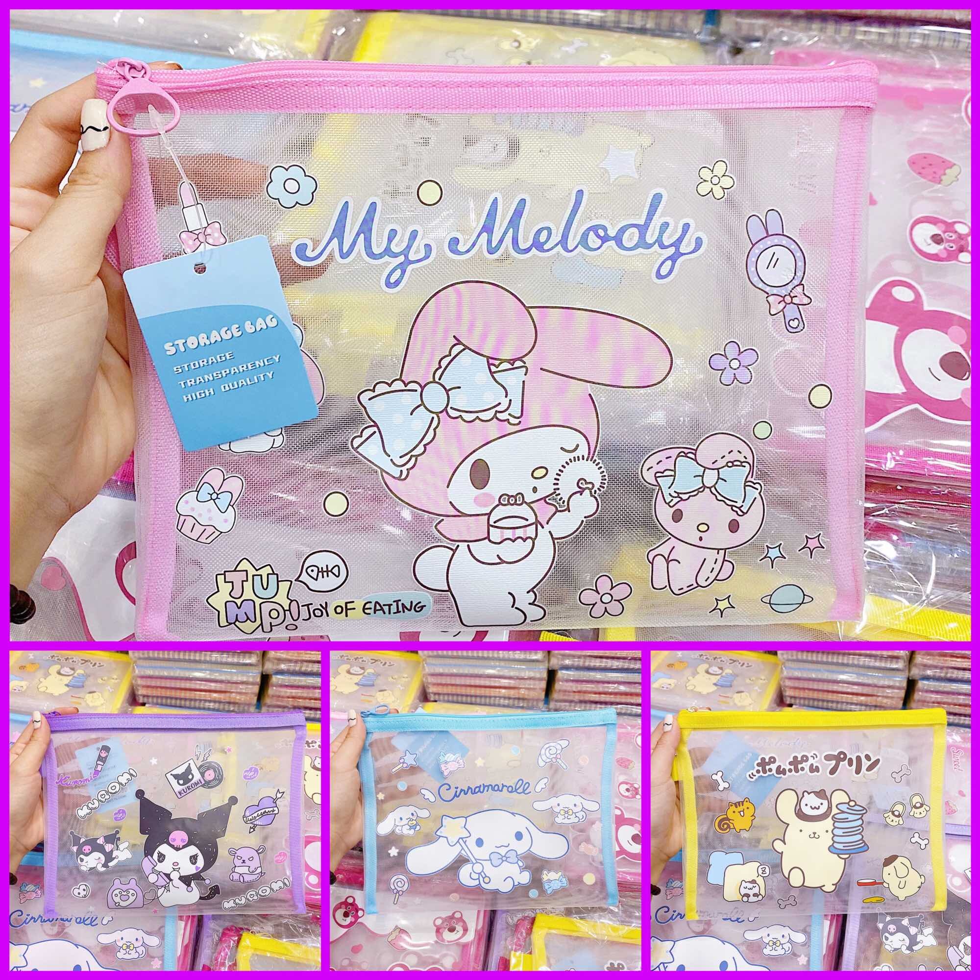 Túi lưới đựng bút, túi đựng đồ lặt vặt gấu dâu, thú yugui cute nhiều size a4, a5, bồ
