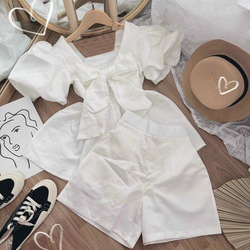 [Shop bigsize nữ 50kg-90kg] Set áo peplum cột nơ lưng