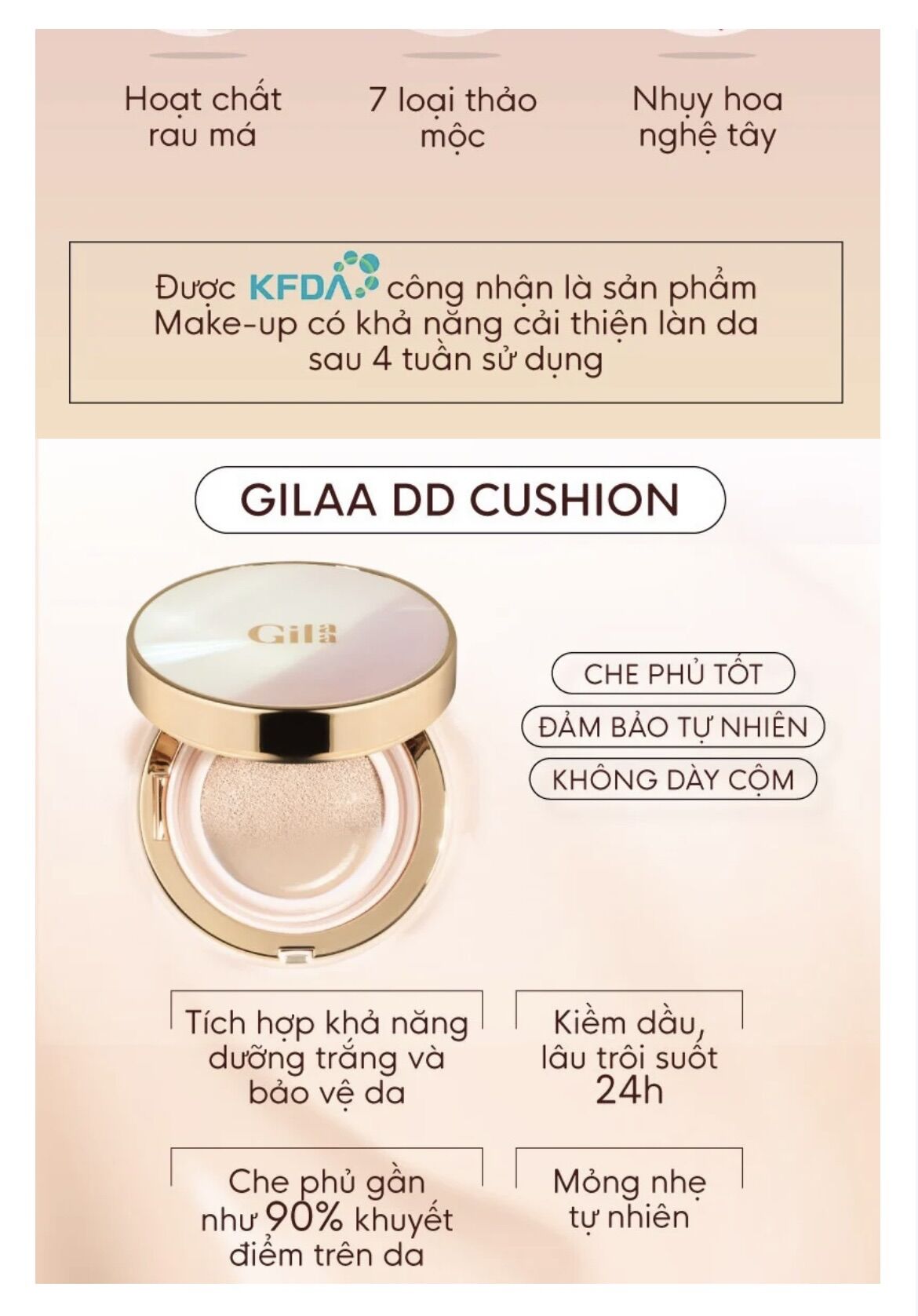 Phấn nước che phủ mỏng mịn, kiềm dầu hiệu qủa gilaa long wear dd cushion spf50/pa+++