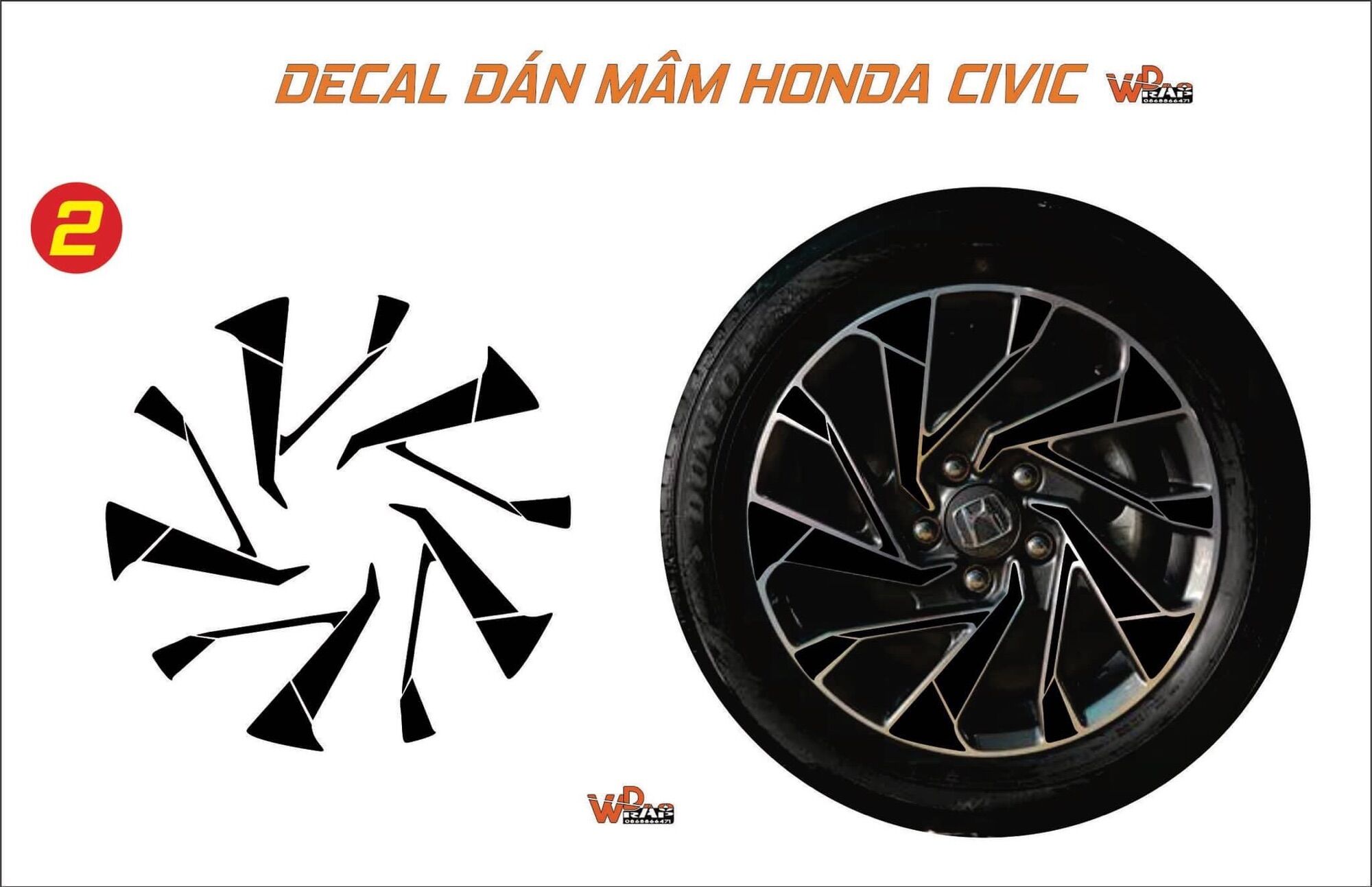 Bộ decal dán mâm Civic (5 bánh)