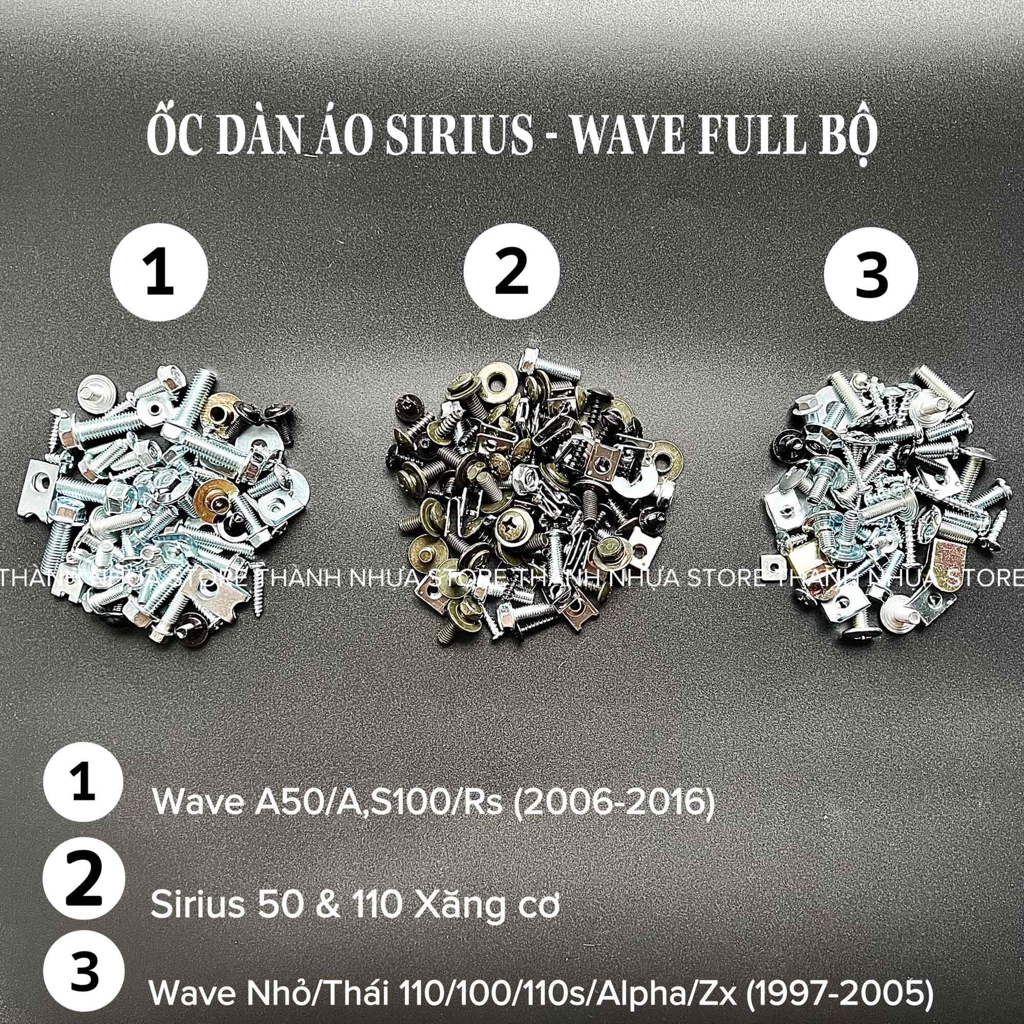 Full bộ ốc vít dàn áo Sirius Wave đủ pat kẹp, lông đền